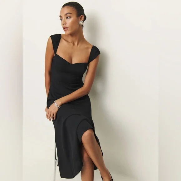 Reformation Bryson Dress In Black, brand new without tags, never worn, no flaws. - Picture 2 of 5